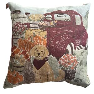 Autumn Harvest Throw Pillow with Dog and Truck Design